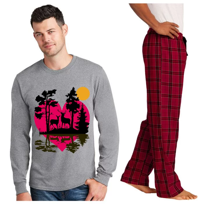 Deer In Woods With Moonlight Happy Valentine's Day Nature Cool Gift Long Sleeve Pajama Set