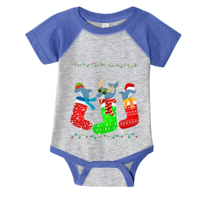 Dolphin In Xmas Socks Funny Holiday Ugly Sweater Christmas Meaningful Gift Infant Baby Jersey Bodysuit