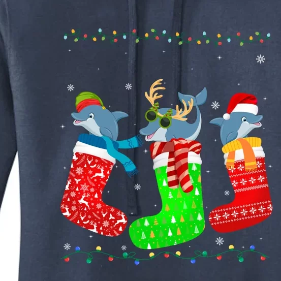 Dolphin In Xmas Socks Funny Holiday Ugly Sweater Christmas Meaningful Gift Women's Pullover Hoodie