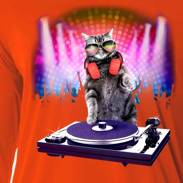 DJ Cat Turntable Mixer Cooling Performance Long Sleeve Crew