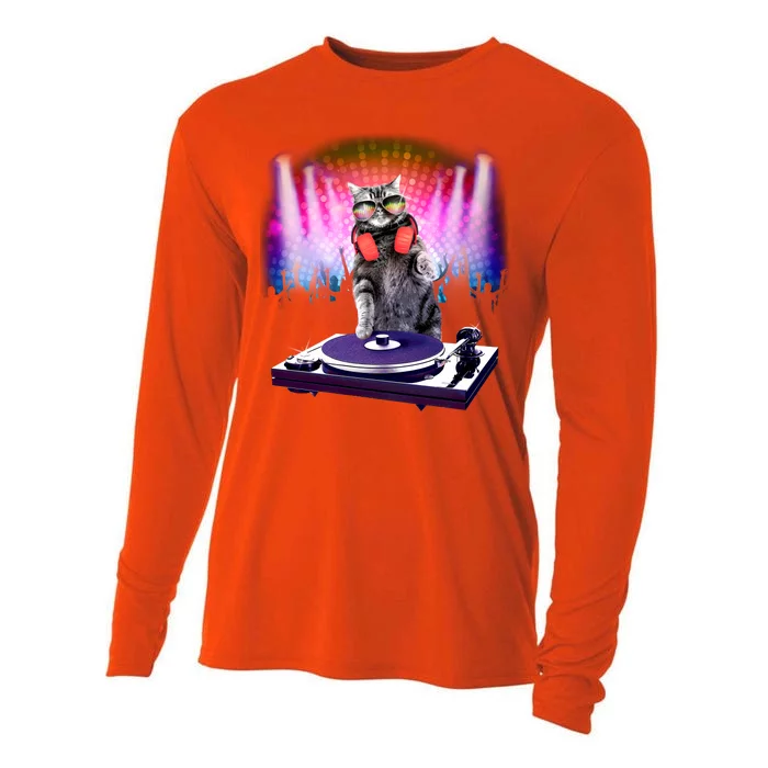 DJ Cat Turntable Mixer Cooling Performance Long Sleeve Crew