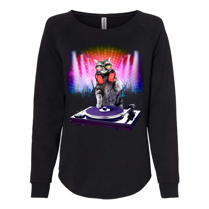 DJ Cat Turntable Mixer Womens California Wash Sweatshirt