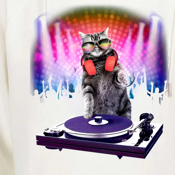 DJ Cat Turntable Mixer Womens Funnel Neck Pullover Hood