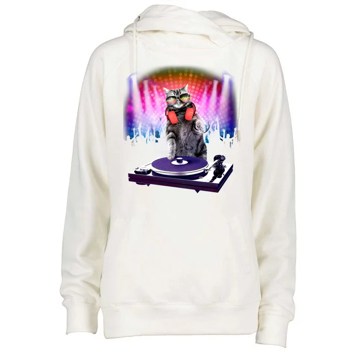 DJ Cat Turntable Mixer Womens Funnel Neck Pullover Hood