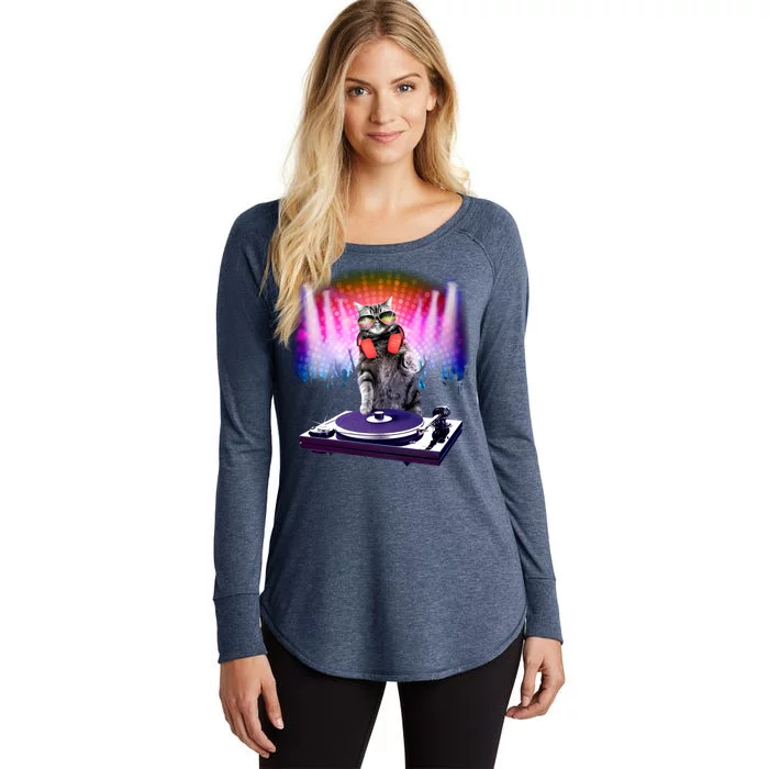 DJ Cat Turntable Mixer Women's Perfect Tri Tunic Long Sleeve Shirt