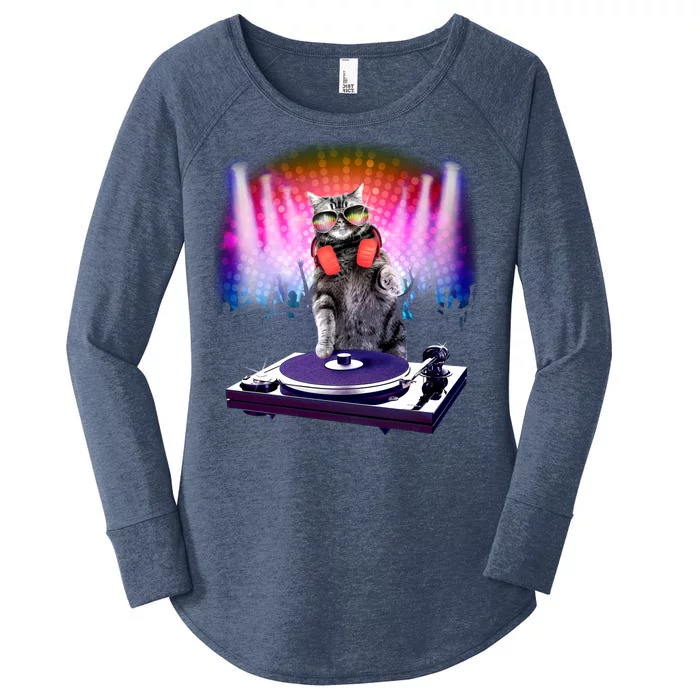 DJ Cat Turntable Mixer Women's Perfect Tri Tunic Long Sleeve Shirt