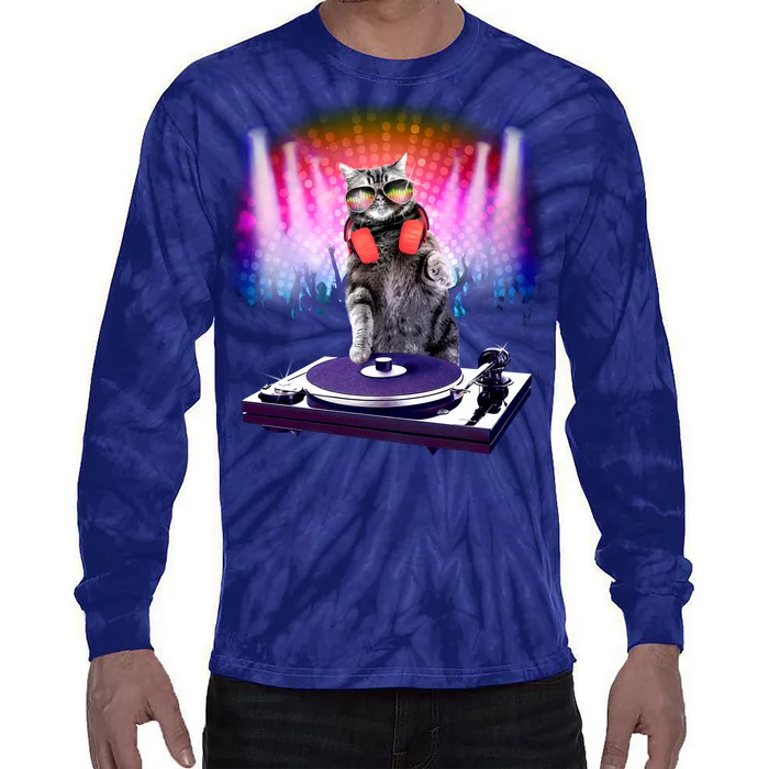 DJ Cat Turntable Mixer Tie-Dye Long Sleeve Shirt