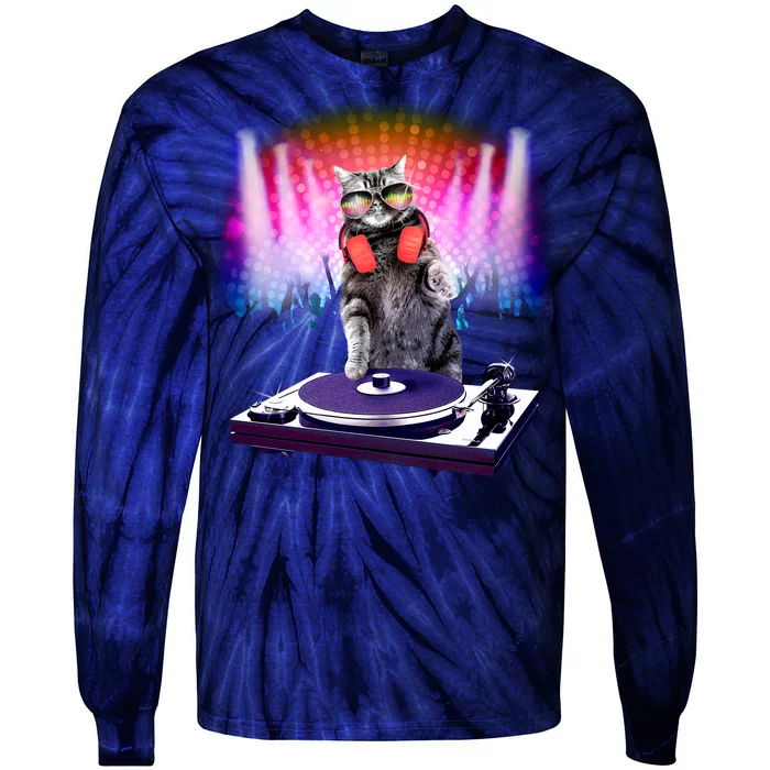 DJ Cat Turntable Mixer Tie-Dye Long Sleeve Shirt