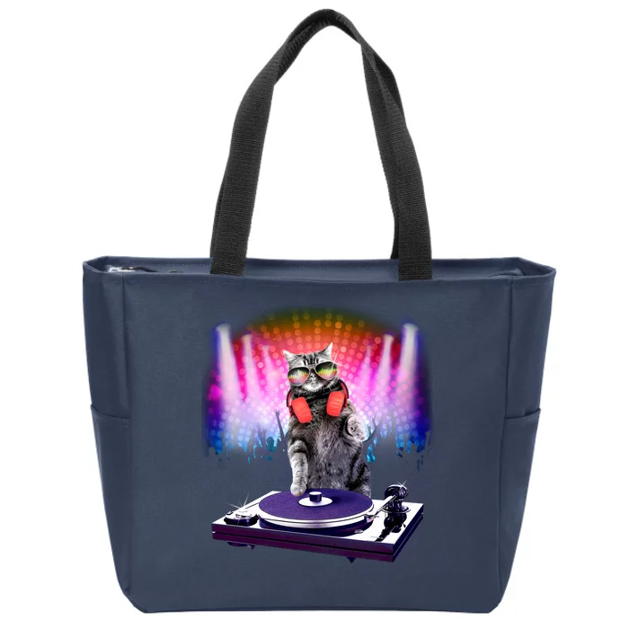 DJ Cat Turntable Mixer Zip Tote Bag