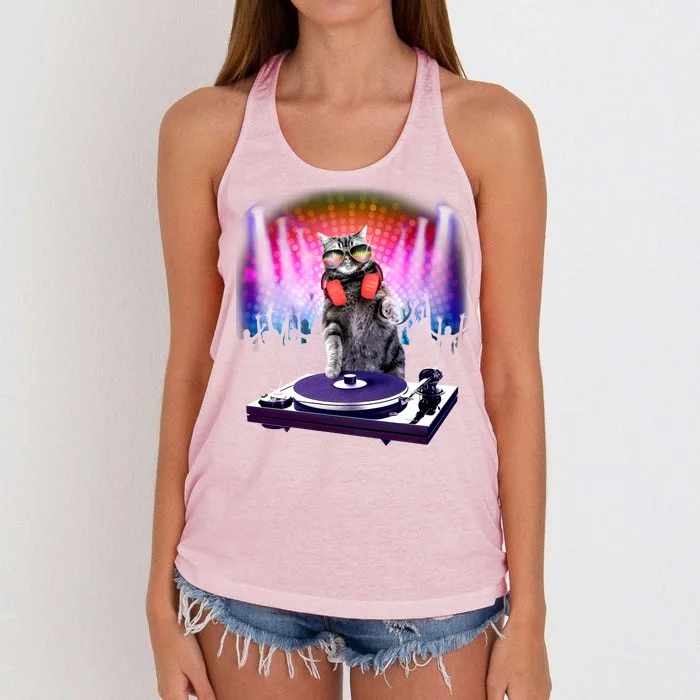 DJ Cat Turntable Mixer Women's Knotted Racerback Tank