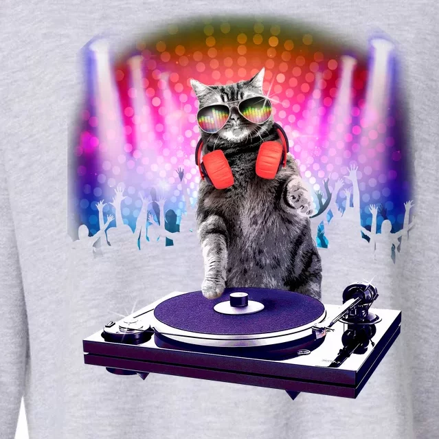 DJ Cat Turntable Mixer Cropped Pullover Crew