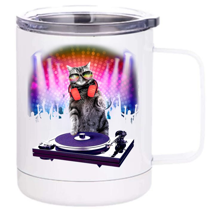 DJ Cat Turntable Mixer Front & Back 12oz Stainless Steel Tumbler Cup