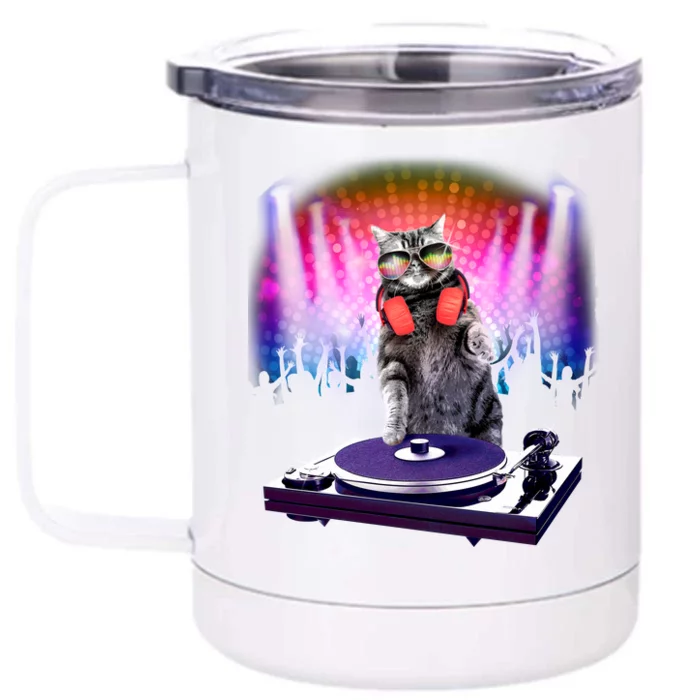 DJ Cat Turntable Mixer Front & Back 12oz Stainless Steel Tumbler Cup