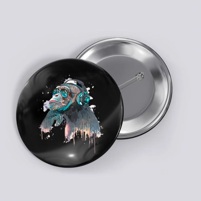 DJ Monkey Thinker Hipster Button