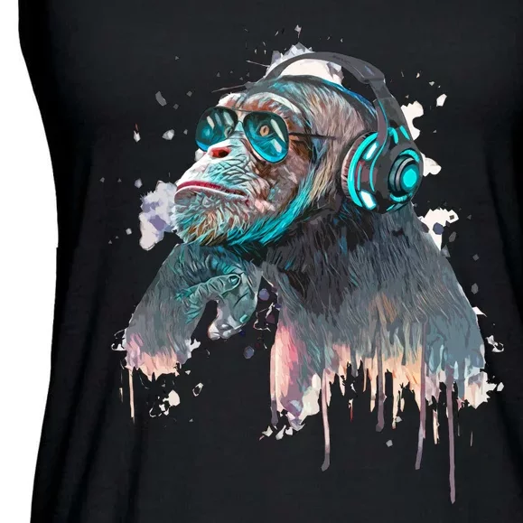 DJ Monkey Thinker Hipster Ladies Essential Flowy Tank