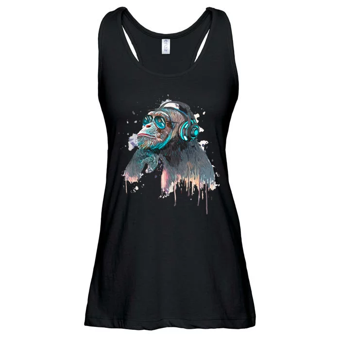 DJ Monkey Thinker Hipster Ladies Essential Flowy Tank