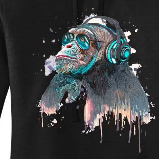 DJ Monkey Thinker Hipster Women's Pullover Hoodie