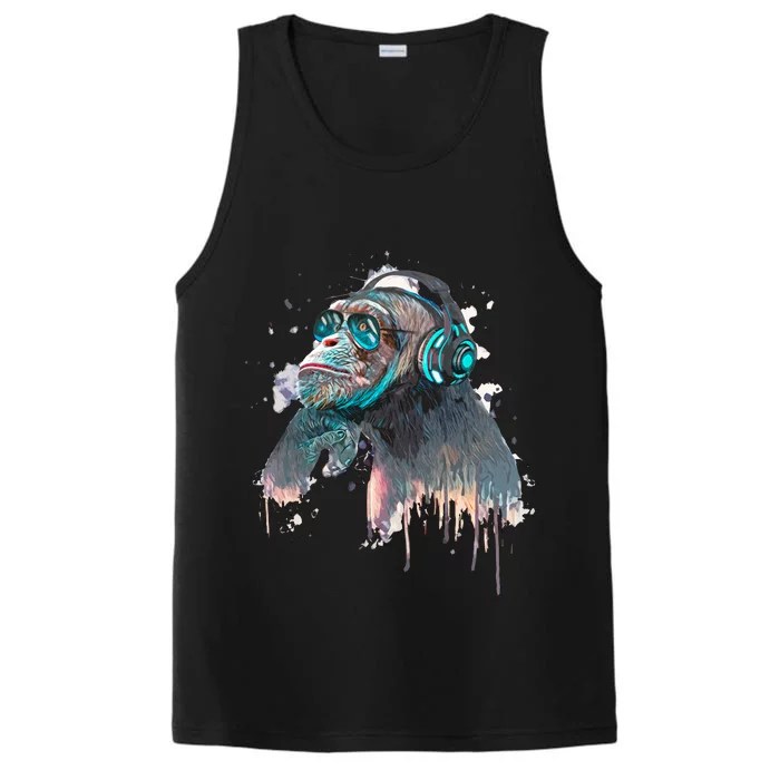 DJ Monkey Thinker Hipster Performance Tank