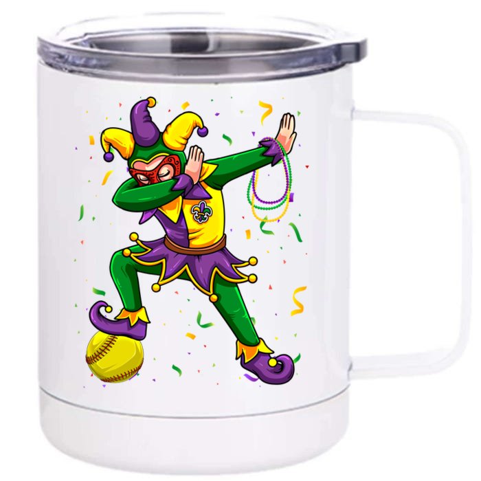 Dabbing Jester And Softball Ball Mardi Gras Fat Tuesday Parade Gift Front & Back 12oz Stainless Steel Tumbler Cup