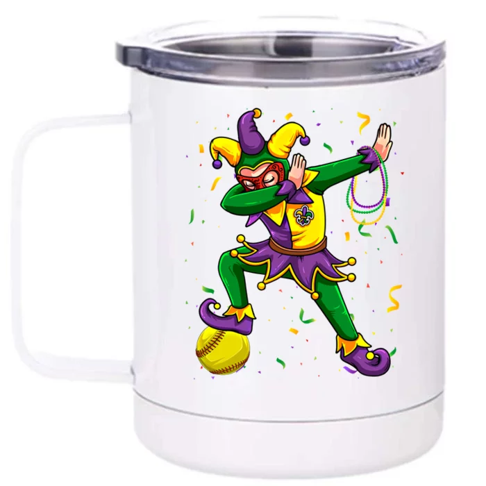 Dabbing Jester And Softball Ball Mardi Gras Fat Tuesday Parade Gift Front & Back 12oz Stainless Steel Tumbler Cup