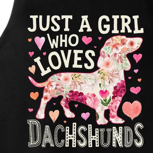 Dachshund Just A Who Loves Dachshunds Dog Flower Floral Ladies Tri-Blend Wicking Tank