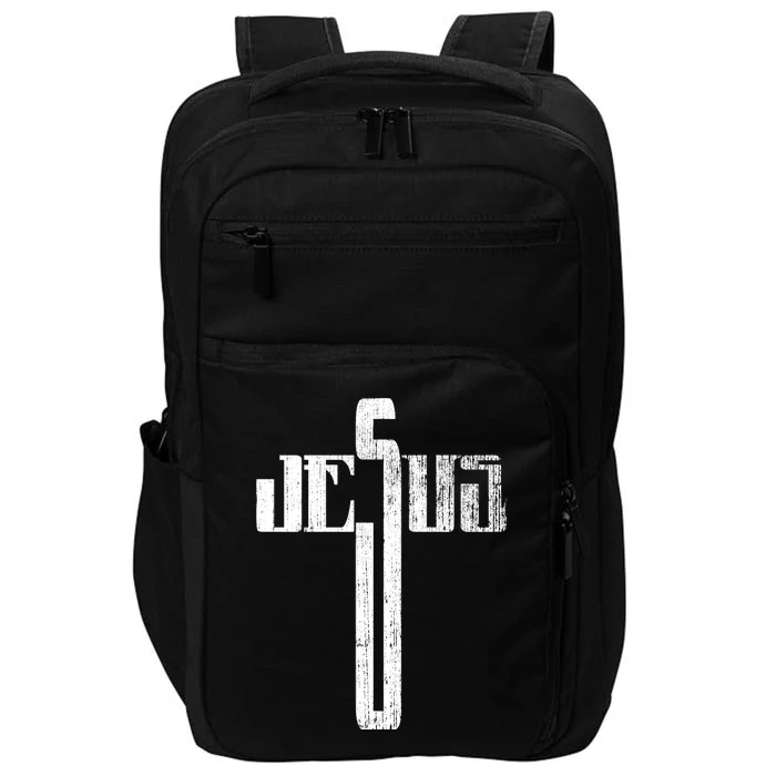 Distressed Jesus Cross Christian Religious Tee Impact Tech Backpack