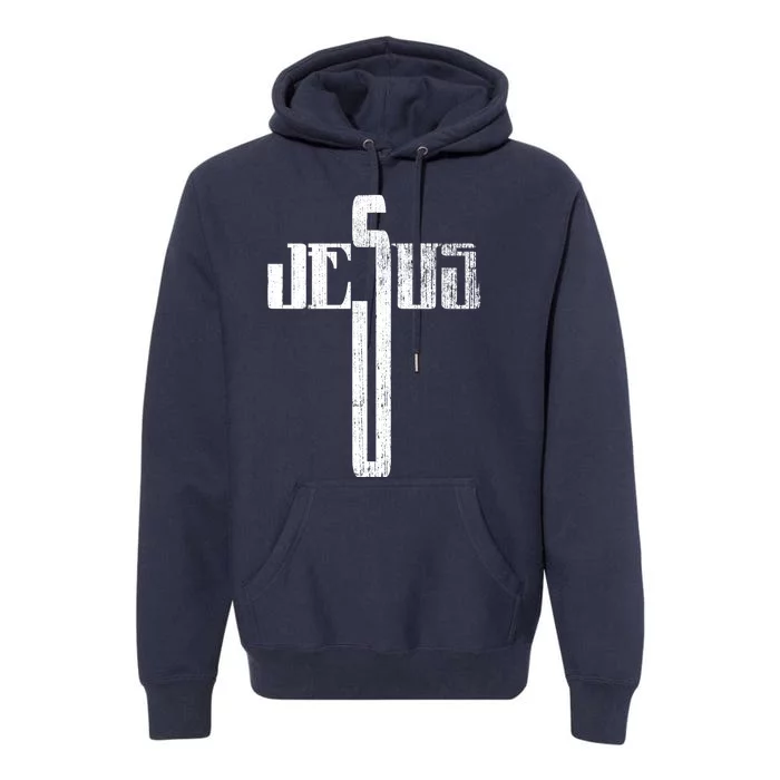 Distressed Jesus Cross Christian Religious Tee Premium Hoodie