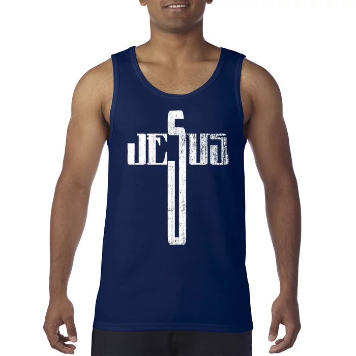 Distressed Jesus Cross Christian Religious Tee Tank Top