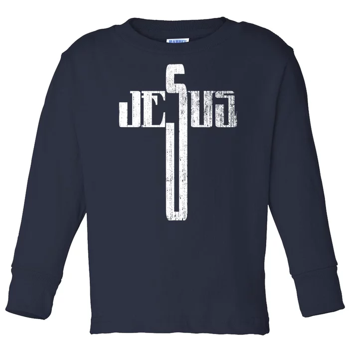 Distressed Jesus Cross Christian Religious Tee Toddler Long Sleeve Shirt