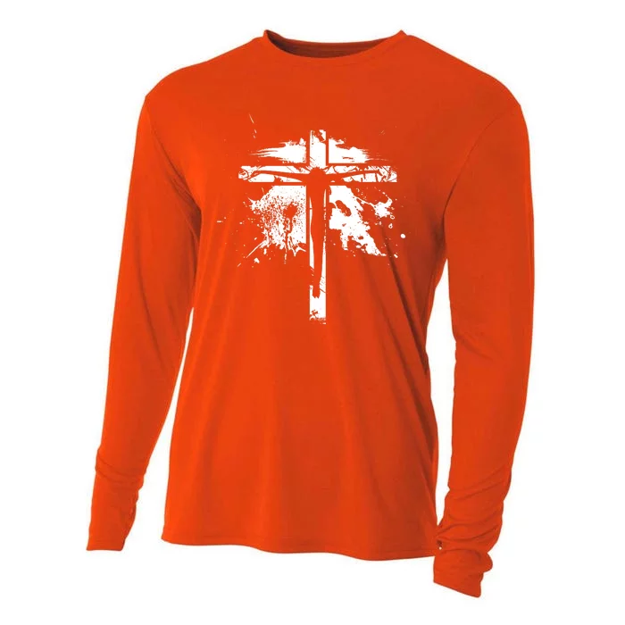 Distressed Jesus Cross Christianity Cooling Performance Long Sleeve Crew