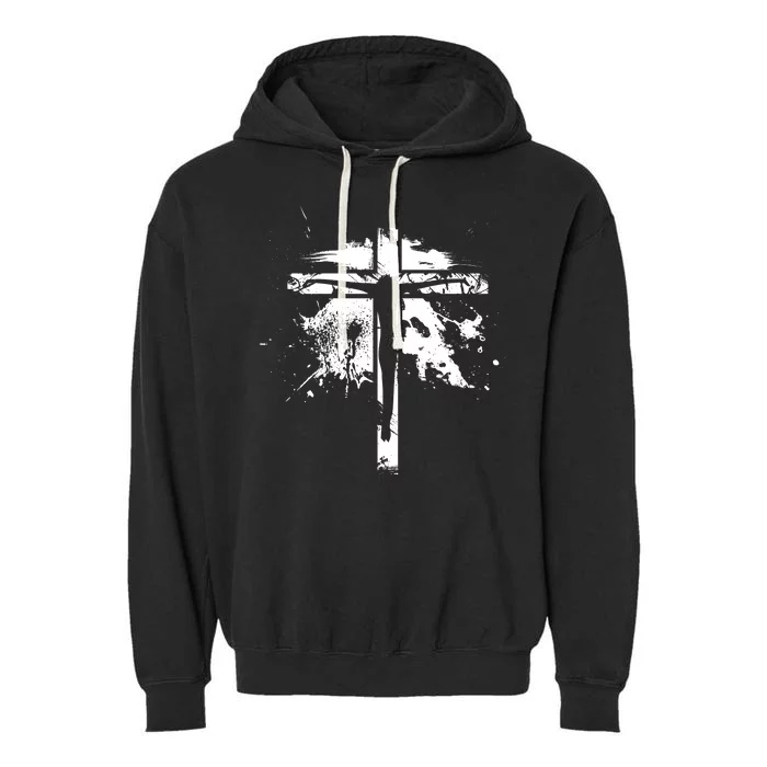 Distressed Jesus Cross Christianity Garment-Dyed Fleece Hoodie