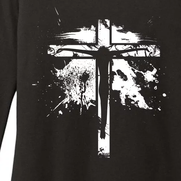 Distressed Jesus Cross Christianity Womens CVC Long Sleeve Shirt