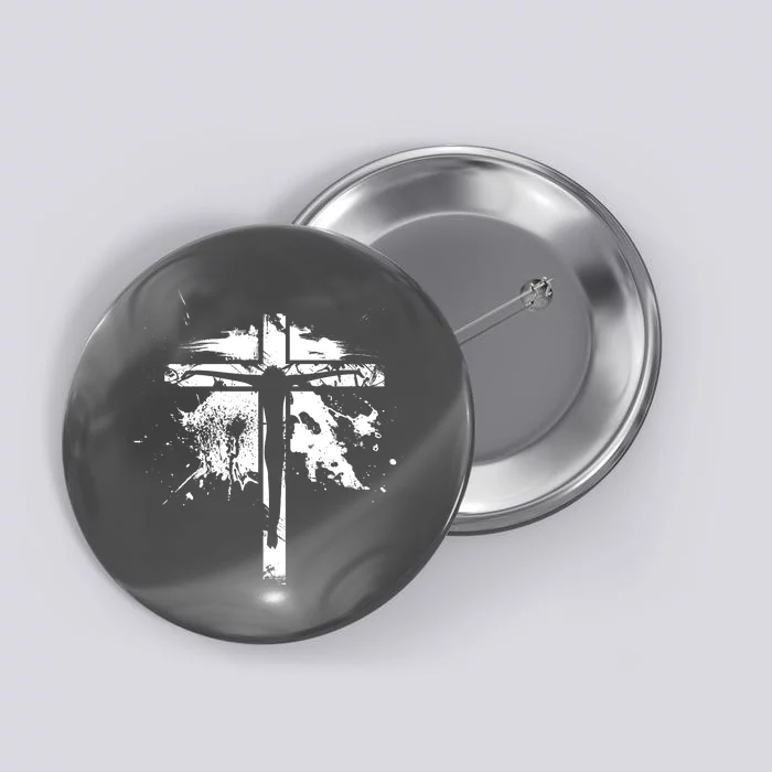 Distressed Jesus Cross Christianity Button