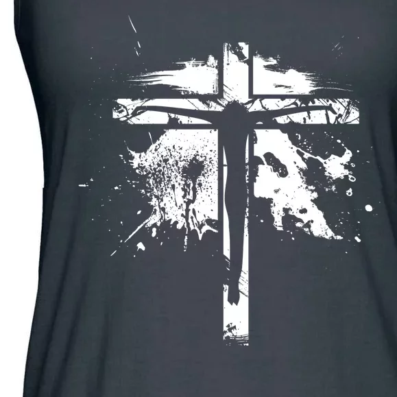 Distressed Jesus Cross Christianity Ladies Essential Flowy Tank