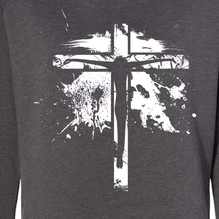 Distressed Jesus Cross Christianity Womens California Wash Sweatshirt