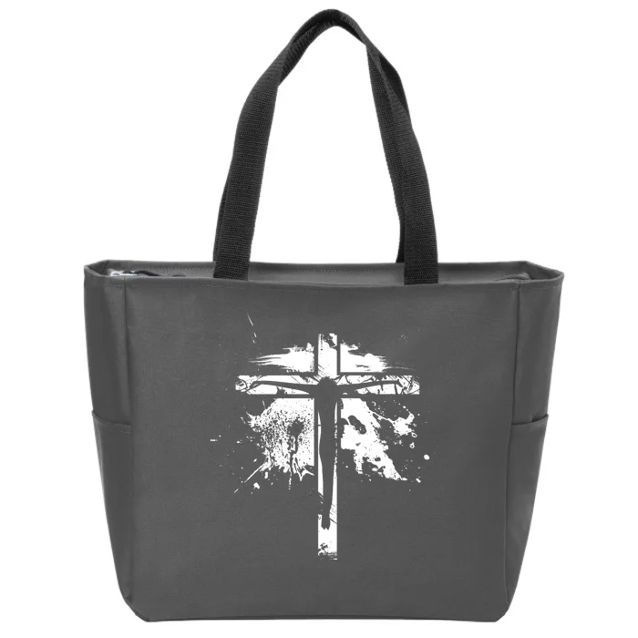 Distressed Jesus Cross Christianity Zip Tote Bag