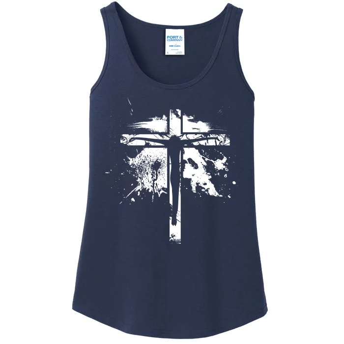 Distressed Jesus Cross Christianity Ladies Essential Tank