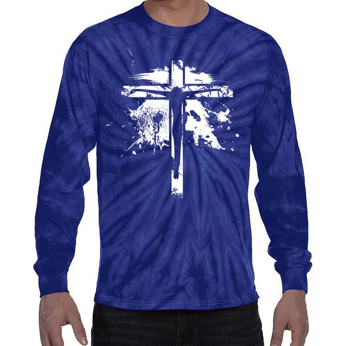 Distressed Jesus Cross Christianity Tie-Dye Long Sleeve Shirt