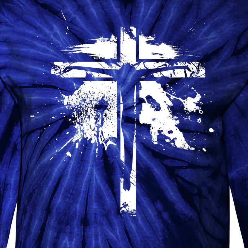 Distressed Jesus Cross Christianity Tie-Dye Long Sleeve Shirt