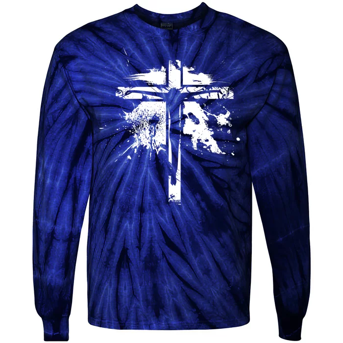 Distressed Jesus Cross Christianity Tie-Dye Long Sleeve Shirt