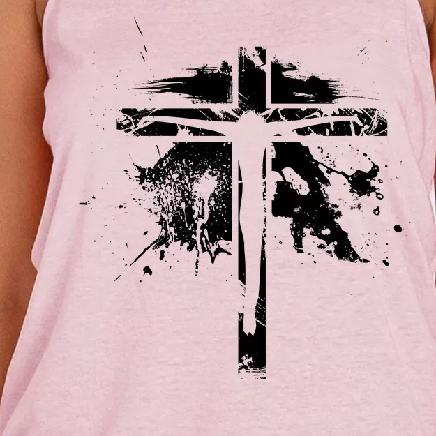 Distressed Jesus Cross Christianity Women's Knotted Racerback Tank