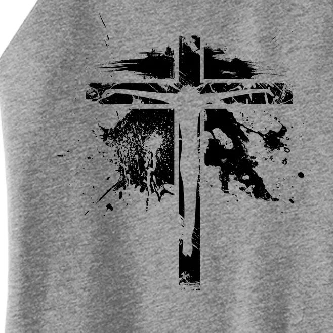 Distressed Jesus Cross Christianity Women’s Perfect Tri Rocker Tank