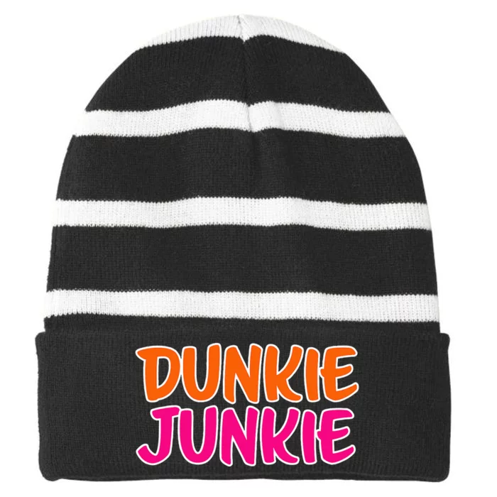 Dunkie Junkie Donut And Coffee Lover Striped Beanie with Solid Band