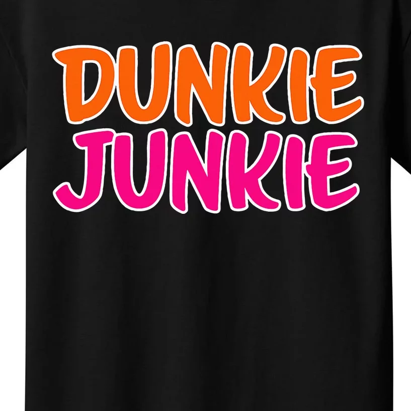 Dunkie Junkie Donut And Coffee Lover Kids T-Shirt