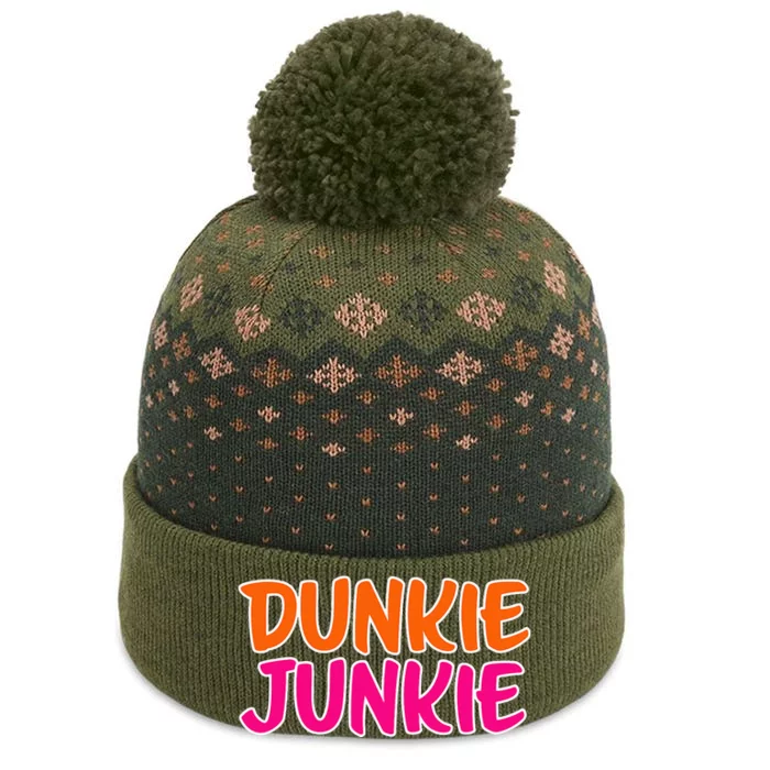 Dunkie Junkie Donut And Coffee Lover The Baniff Cuffed Pom Beanie