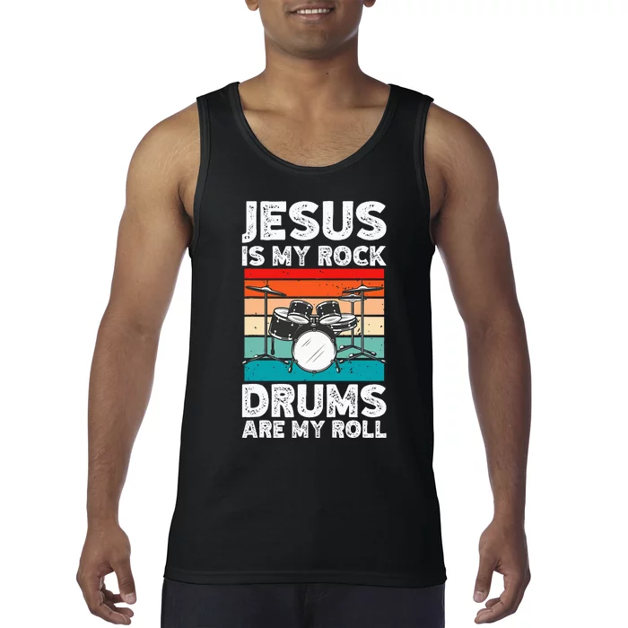 Drummer Jesus Drumming Drums Percussion Faith Christian Tank Top