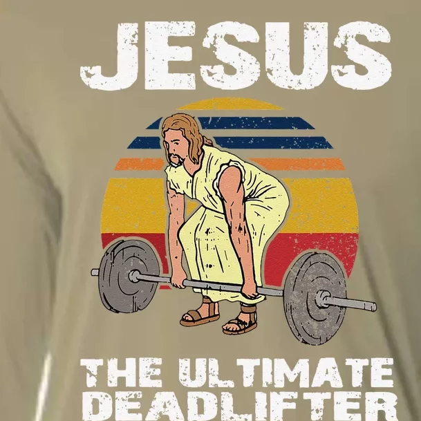 Deadlift Jesus I Christian Weightlifting Funny Workout Gym Cooling Performance Long Sleeve Crew