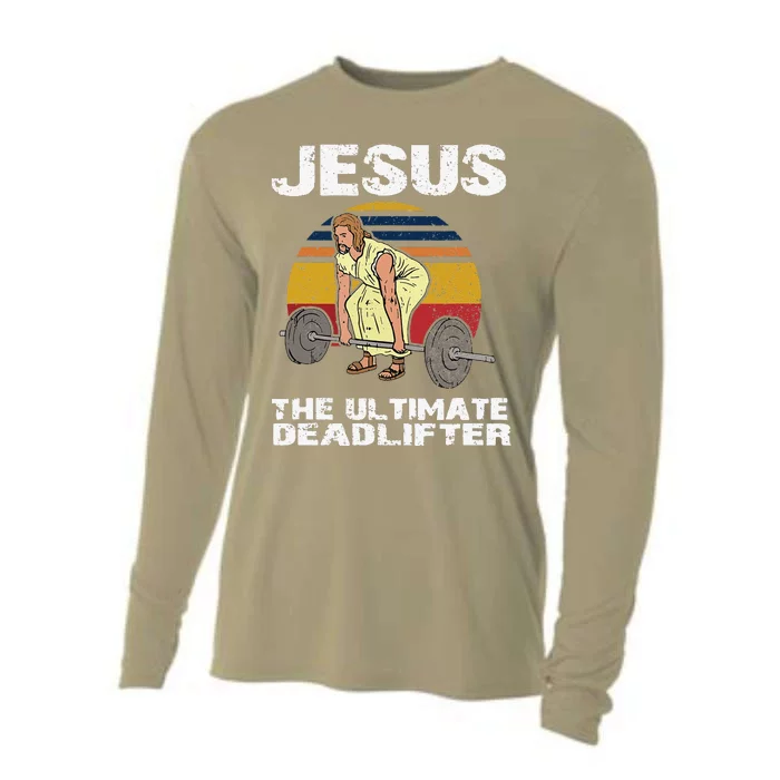 Deadlift Jesus I Christian Weightlifting Funny Workout Gym Cooling Performance Long Sleeve Crew