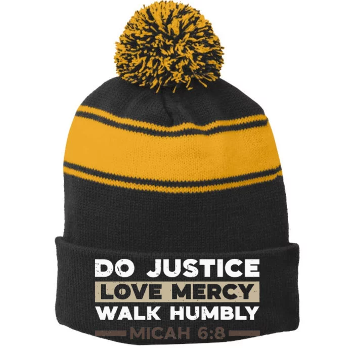 Do Justice Love Mercy Walk Humbly Micah 68 Christian Verse Stripe Pom Pom Beanie