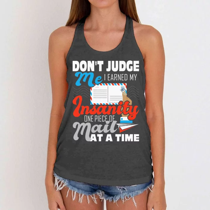 Dont Judge Me Postal Worker Mailman Postman Mail Carrier Women's Knotted Racerback Tank